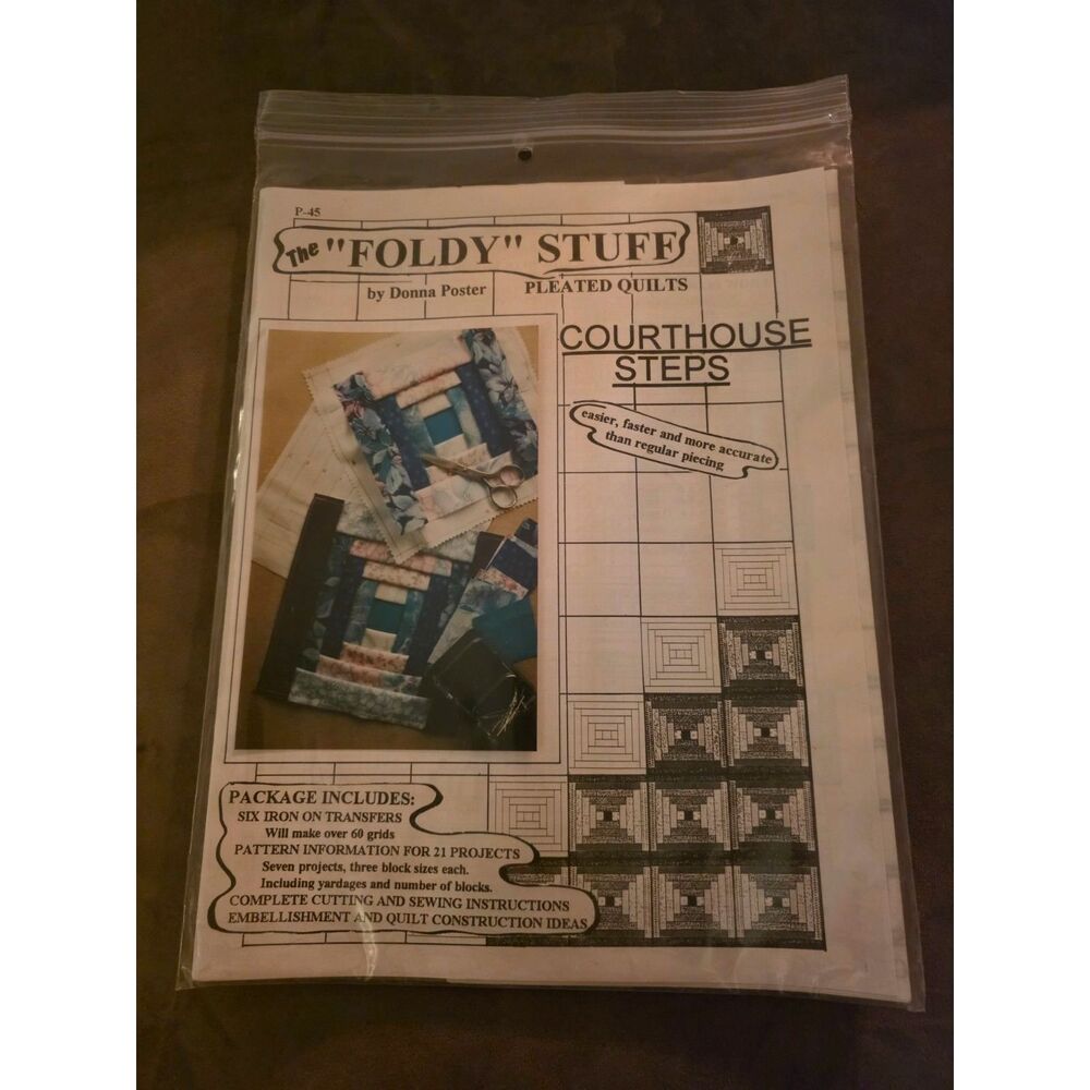 The Foldy Stuff Courthouse Steps (Pleated Quilts) pattern package Donna Poster P